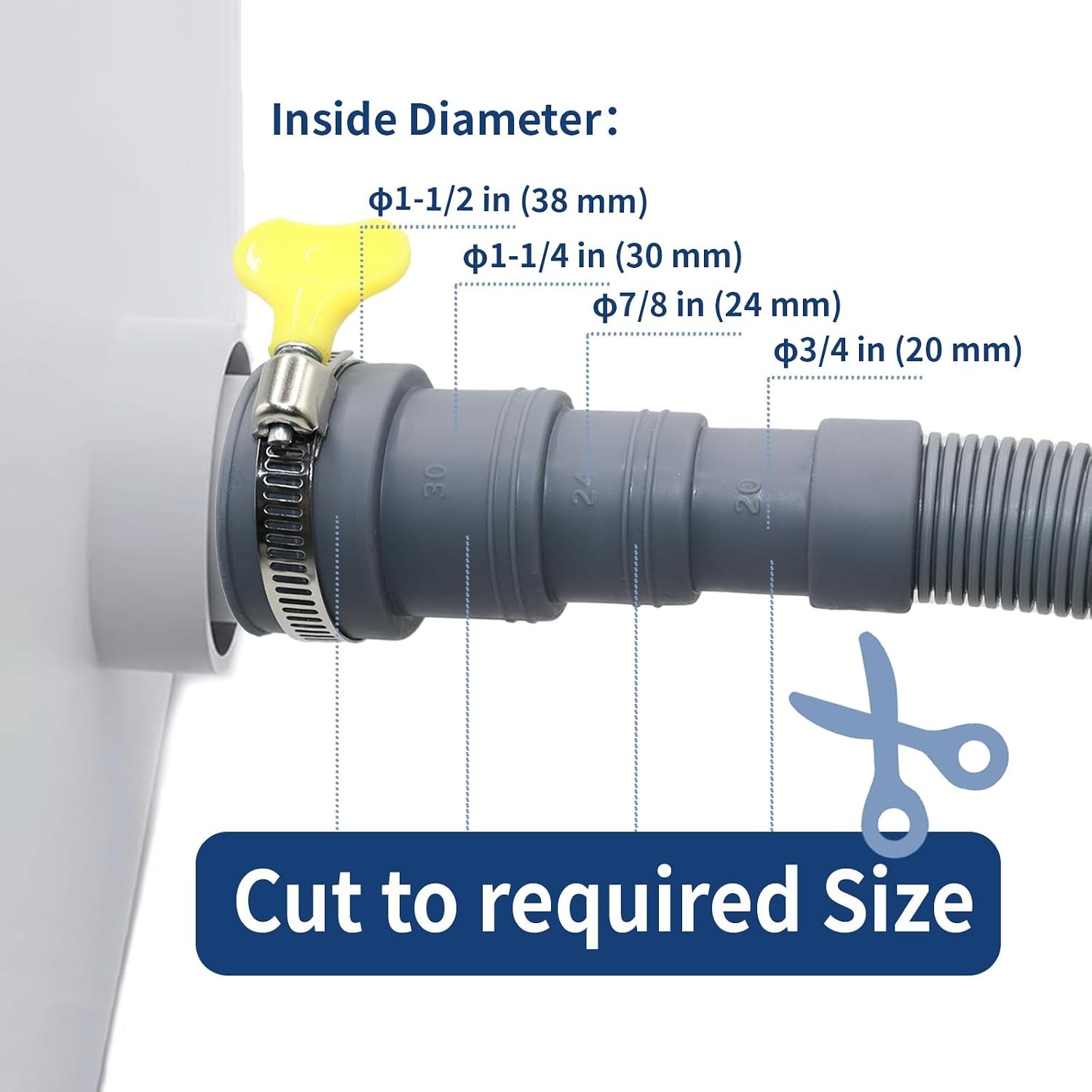 1m Drain Hose Extension Kit with U-Bracket, Connector and Clamps, detail view