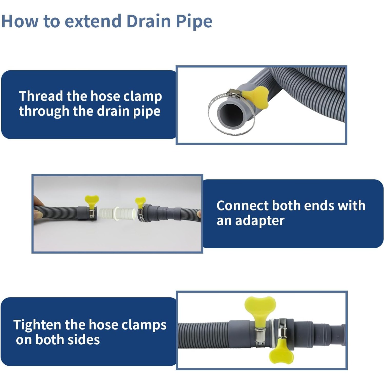 1m Drain Hose Extension Kit with U-Bracket, Connector and Clamps: image 6