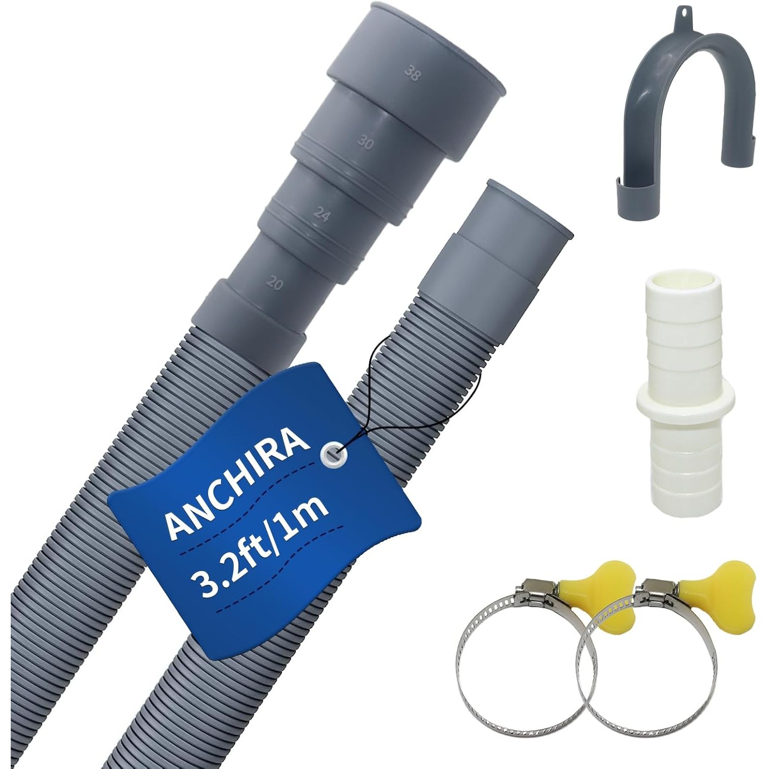 1m Drain Hose Extension Kit with U-Bracket, Connector and Clamps