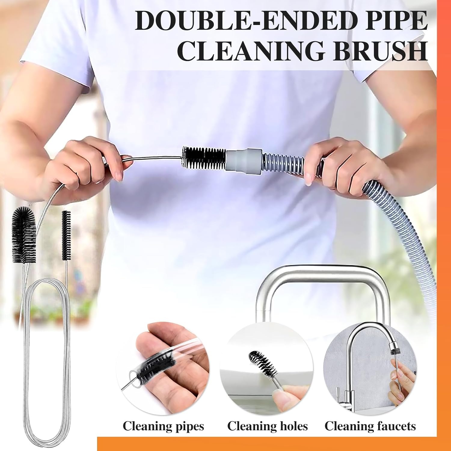 Double Ended Drain Brush Set, 4 Piece Pipe Cleaning Kit: image 4
