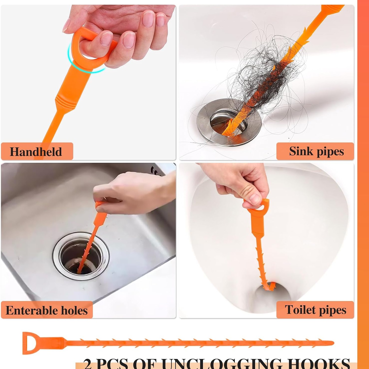 Double Ended Drain Brush Set, 4 Piece Pipe Cleaning Kit: image 6