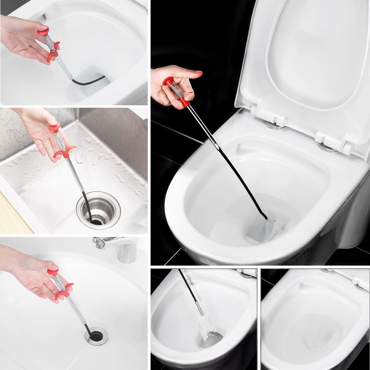 3 Piece Drain Snake Set with Grabber Claw and Cleaning Brush