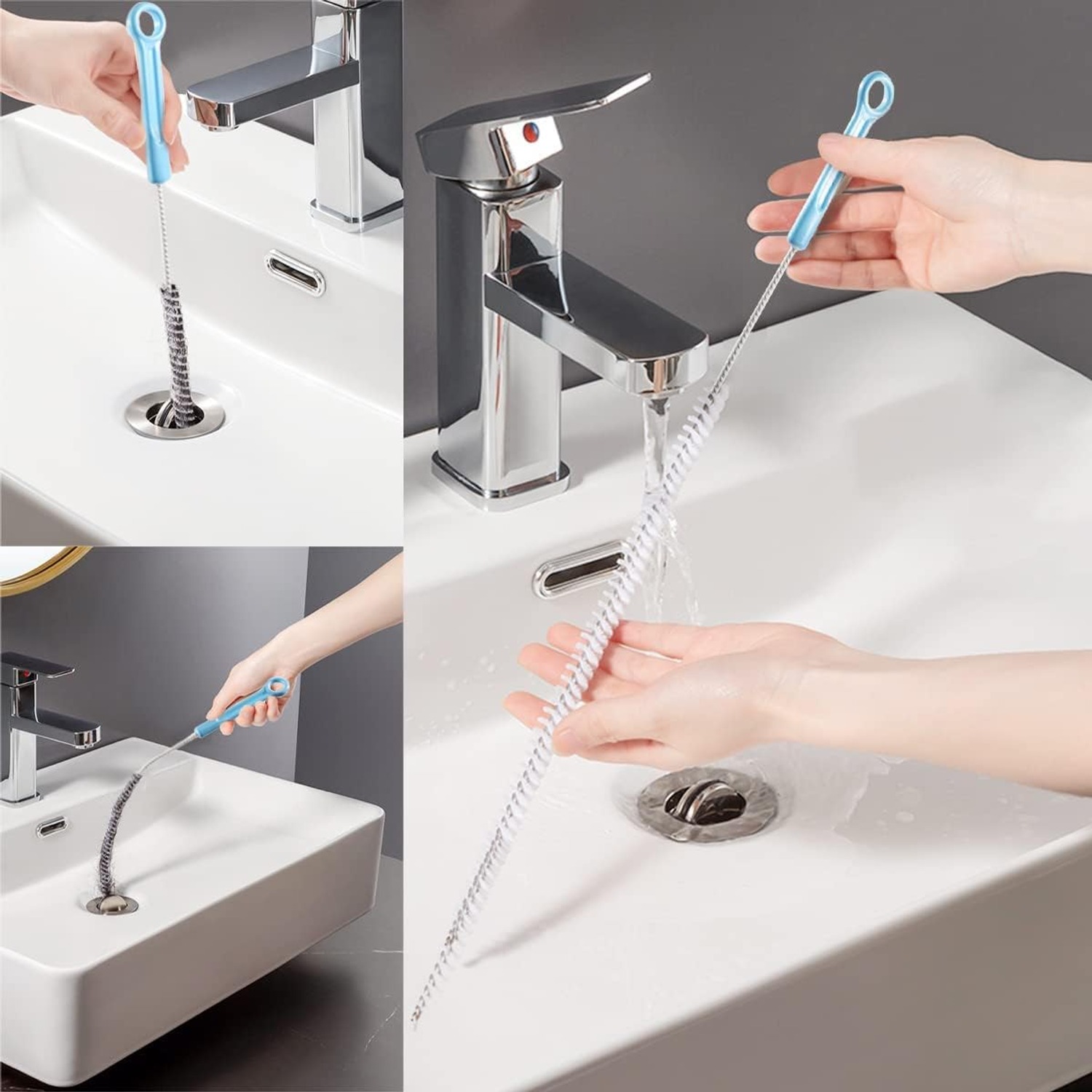 3 Piece Drain Snake Set with Grabber Claw and Cleaning Brush