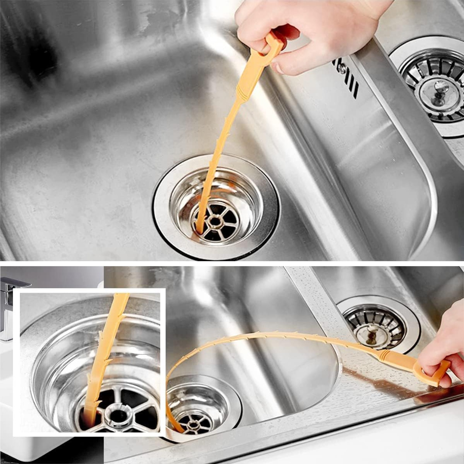 3 Piece Drain Snake Set with Grabber Claw and Cleaning Brush