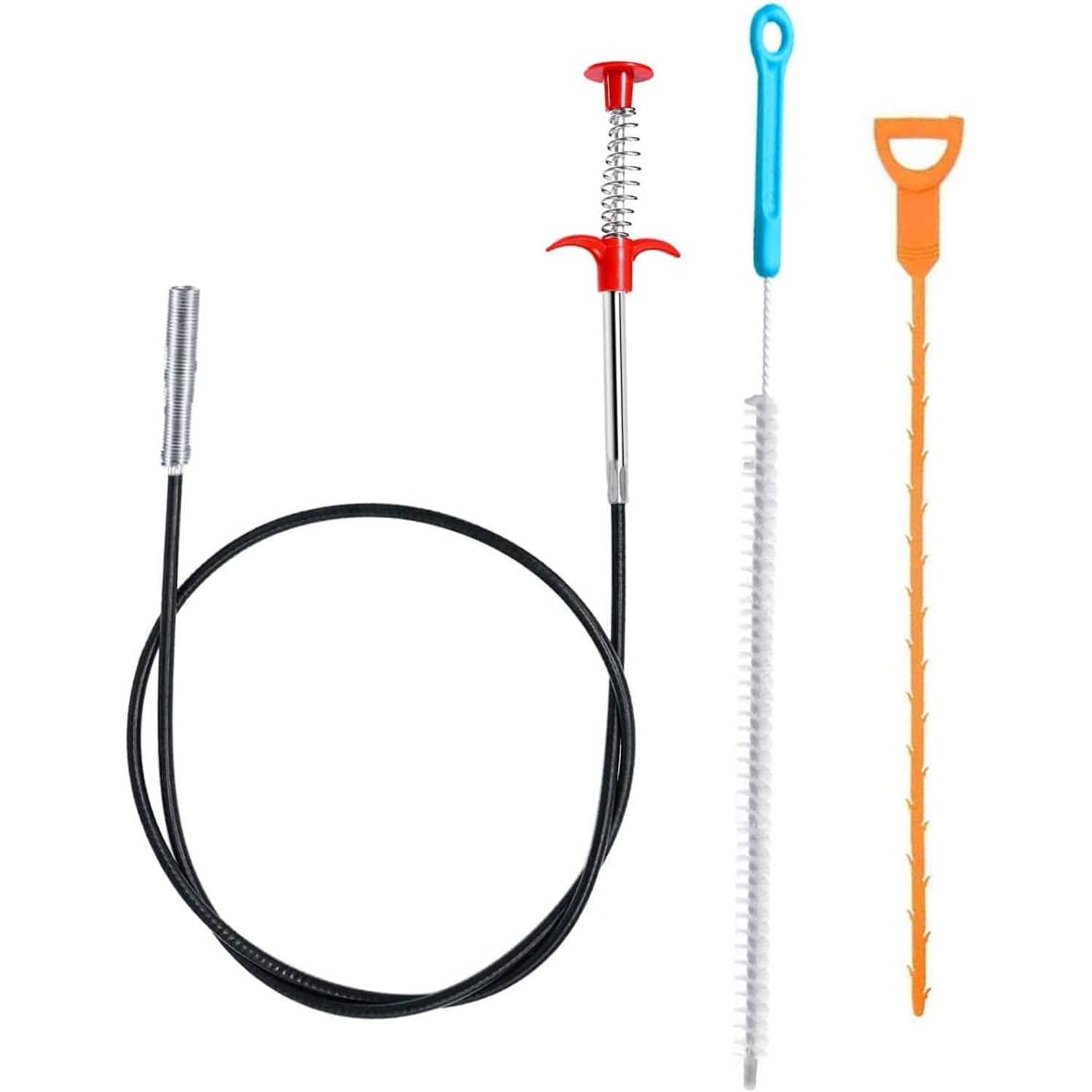 3 Piece Drain Snake Set with Grabber Claw and Cleaning Brush