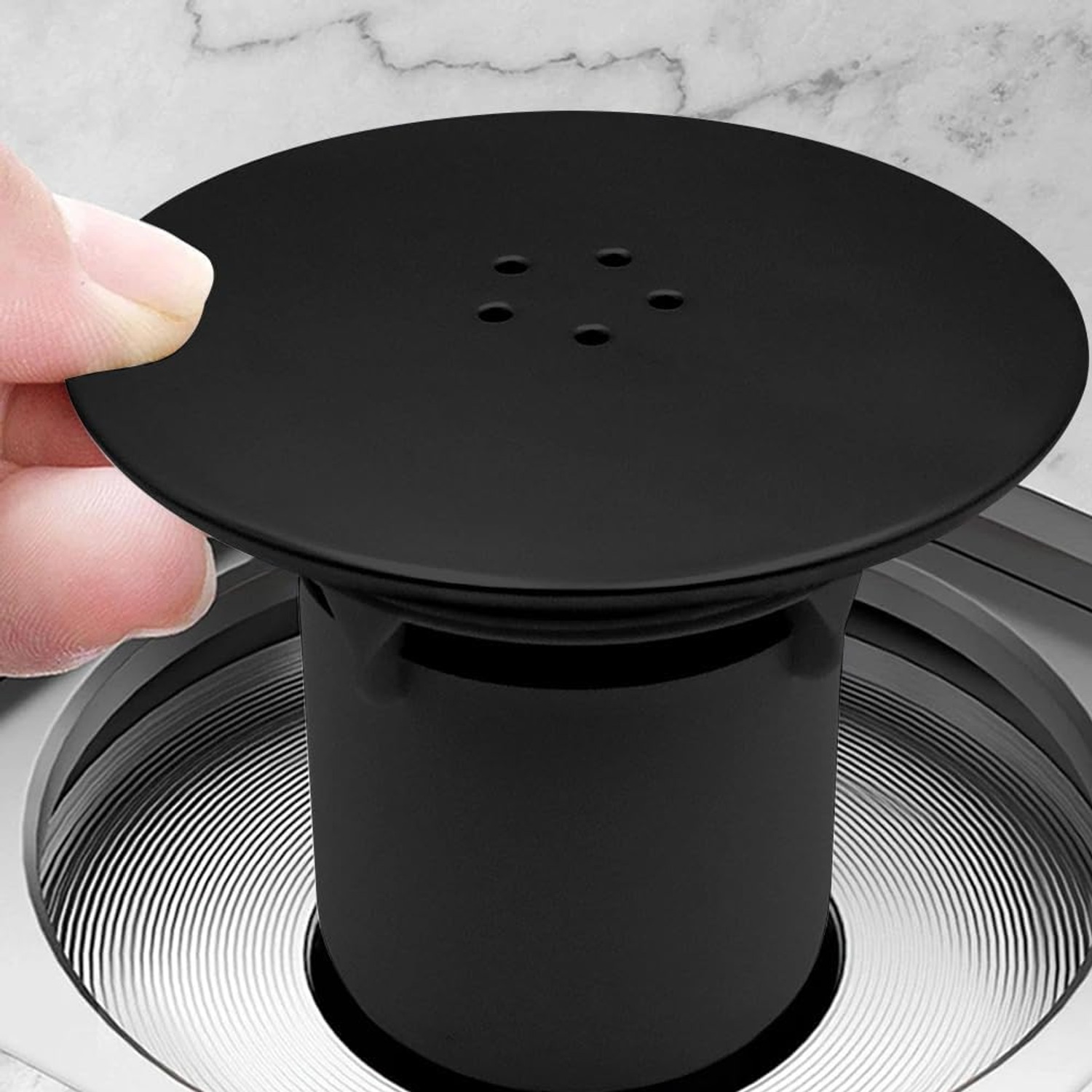 115mm Black Shower Drain Cover with Removable Hair Catcher