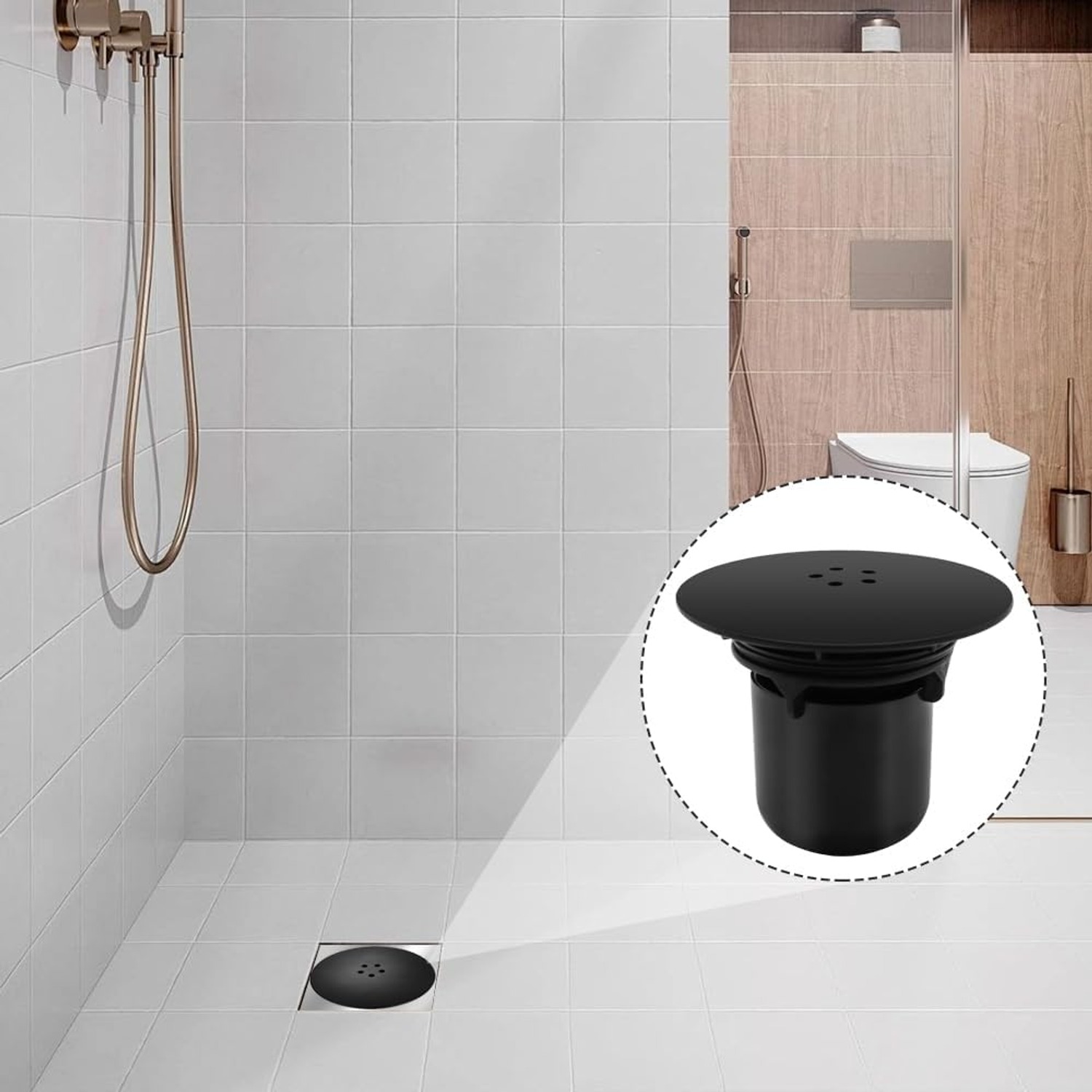 115mm Black Shower Drain Cover with Removable Hair Catcher
