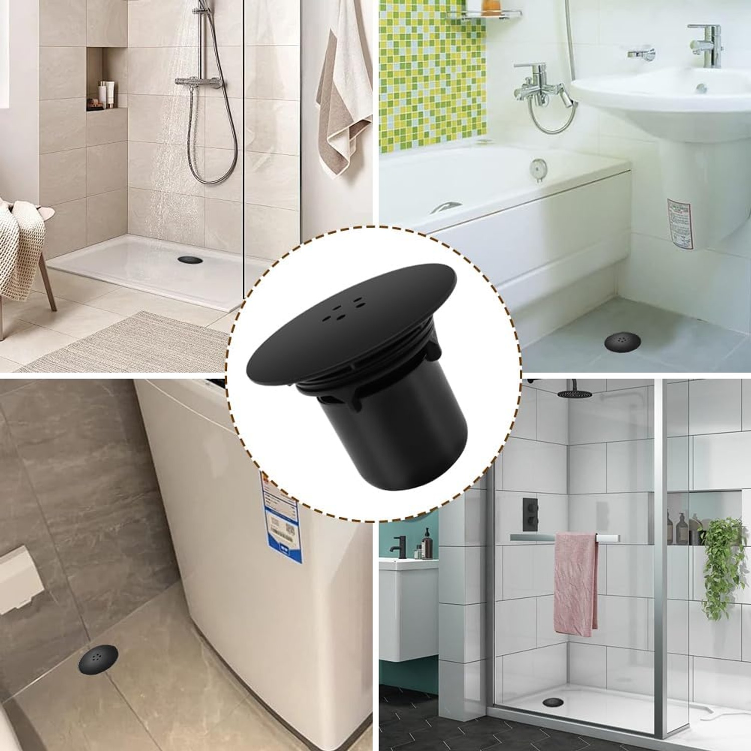 115mm Black Shower Drain Cover with Removable Hair Catcher