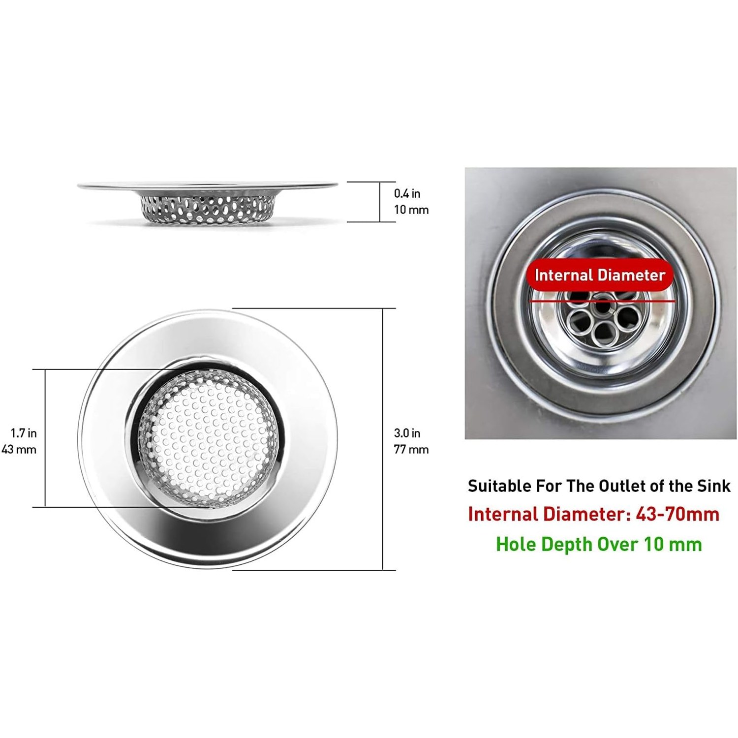 77mm Stainless Steel Sink Strainer (2 Pack)