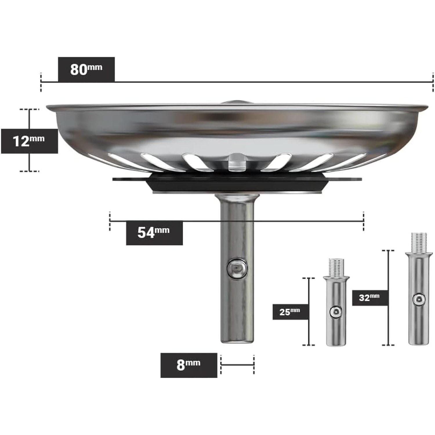 80mm Stainless Steel Sink Strainer Basket Plug (2 Pack): image 2