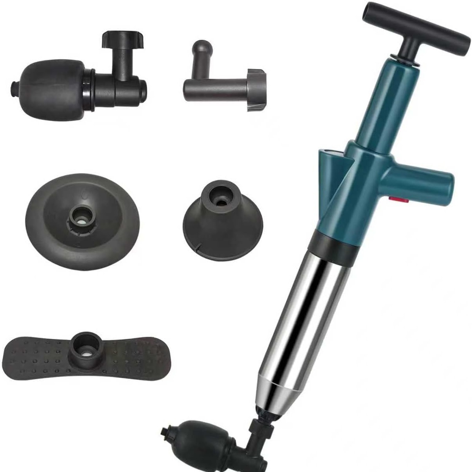 Air Pressure Drain Cleaner Pump with Pressure Gauge and 4 Heads