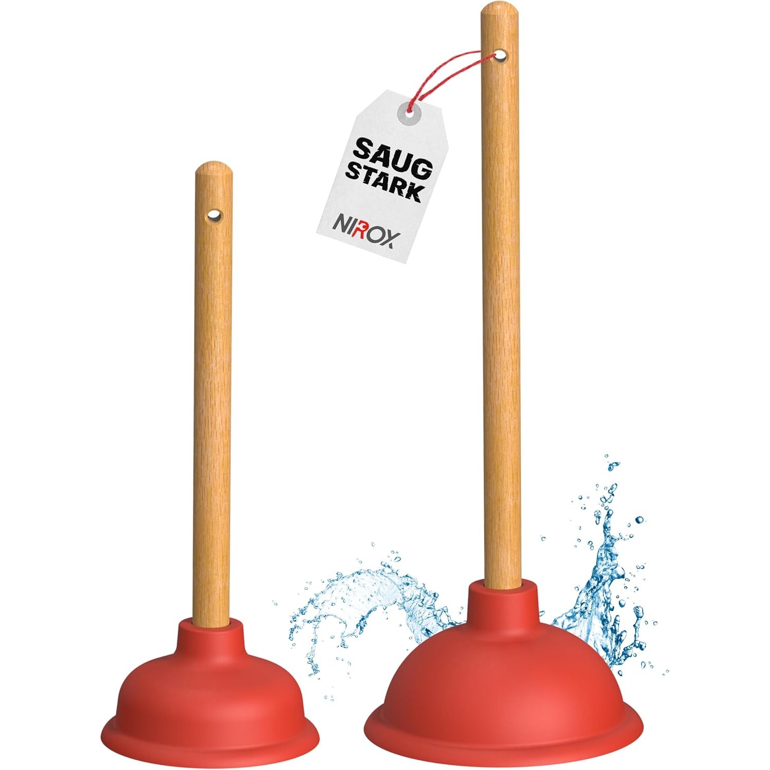 Plunger Set with 110mm and 140mm Cups and Wooden Handles