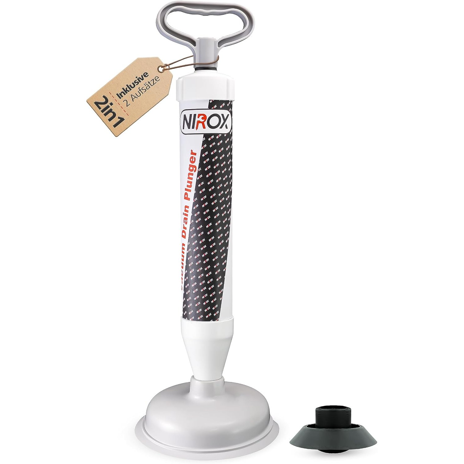 Nirox Vacuum Sink Plunger with 2 Rubber Attachments