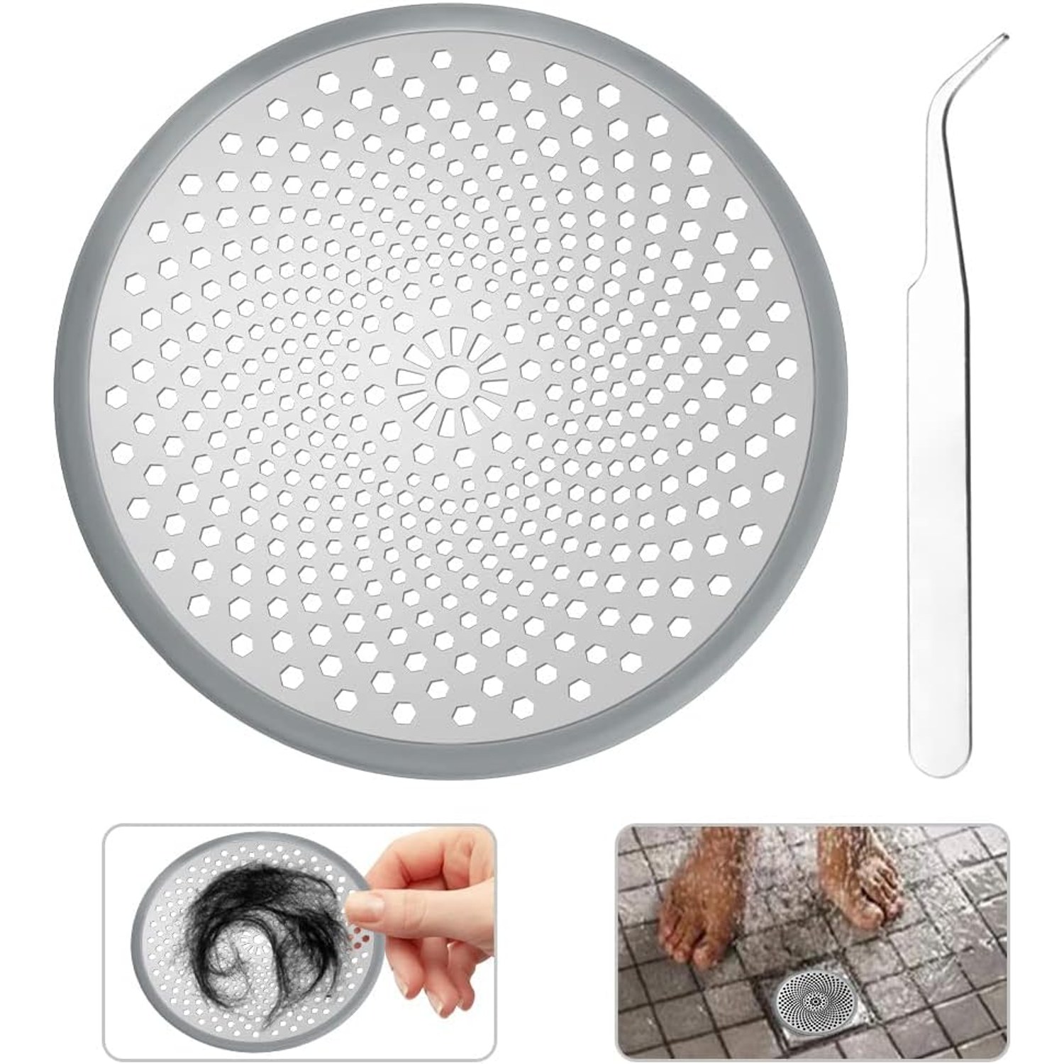 Flat Shower Hair Strainer 12cm with Silicone Rim: image 3