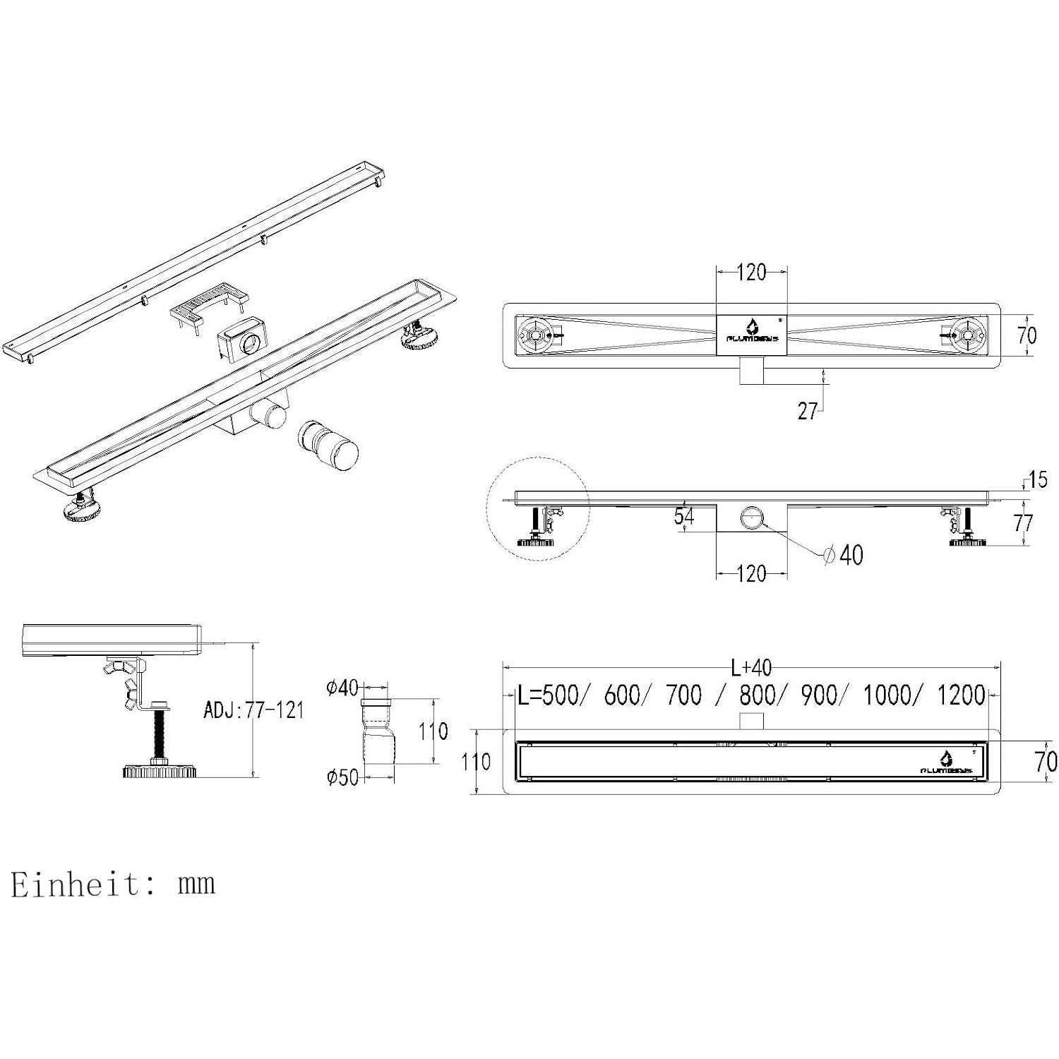 Plumbsys 50cm Two-Sided Tileable Linear Shower Drain: image 7