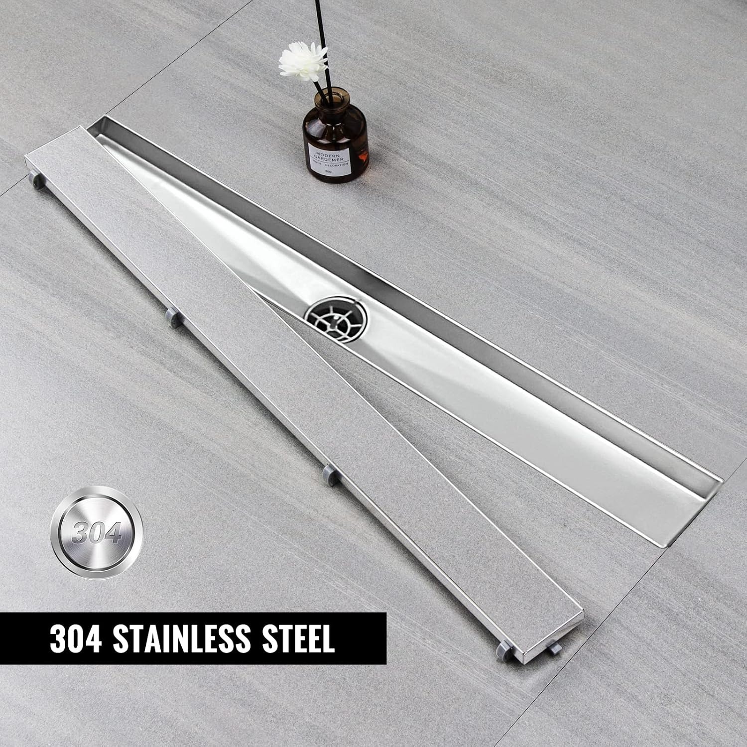 80cm Linear Shower Drain with 360° Siphon and Hair Strainer