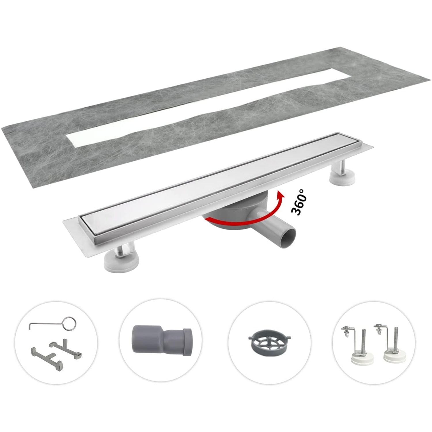 80cm Linear Shower Drain with 360° Siphon and Hair Strainer