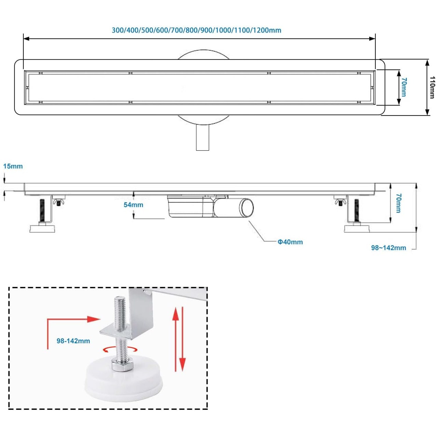 80cm Linear Shower Drain with 360° Siphon and Hair Strainer