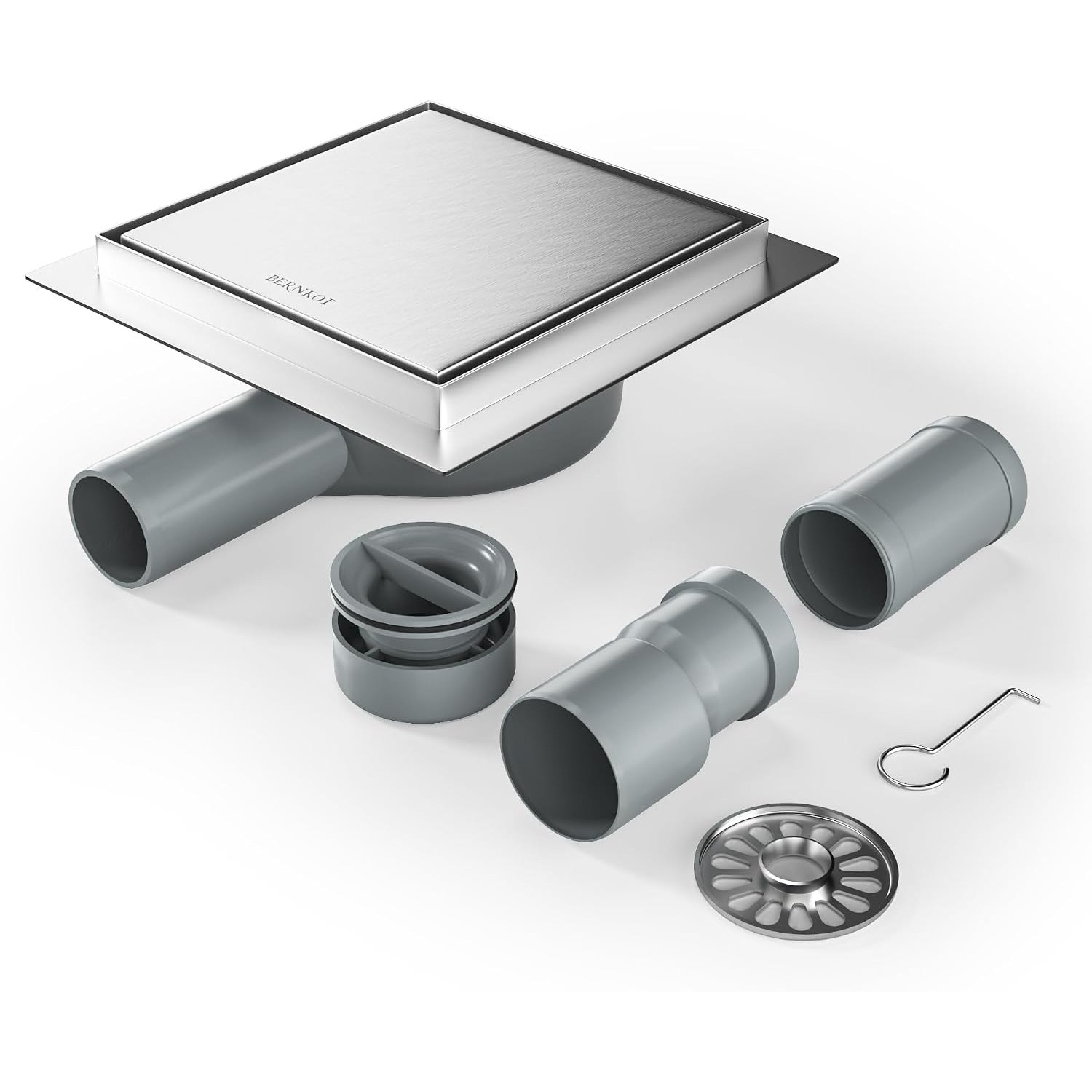 Bernkot 150mm Square Tileable Shower Drain with Siphon