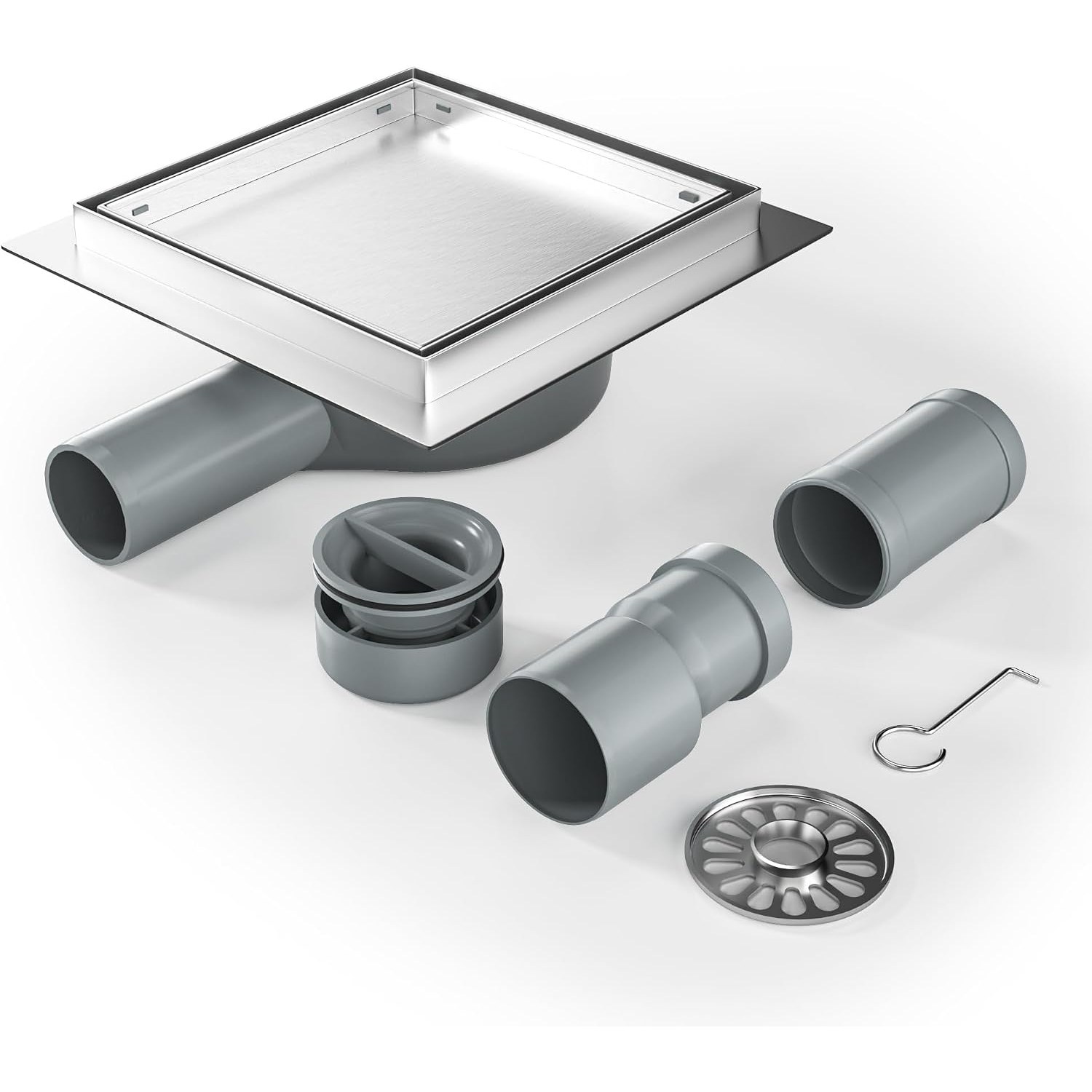 Bernkot 150mm Square Tileable Shower Drain with Siphon