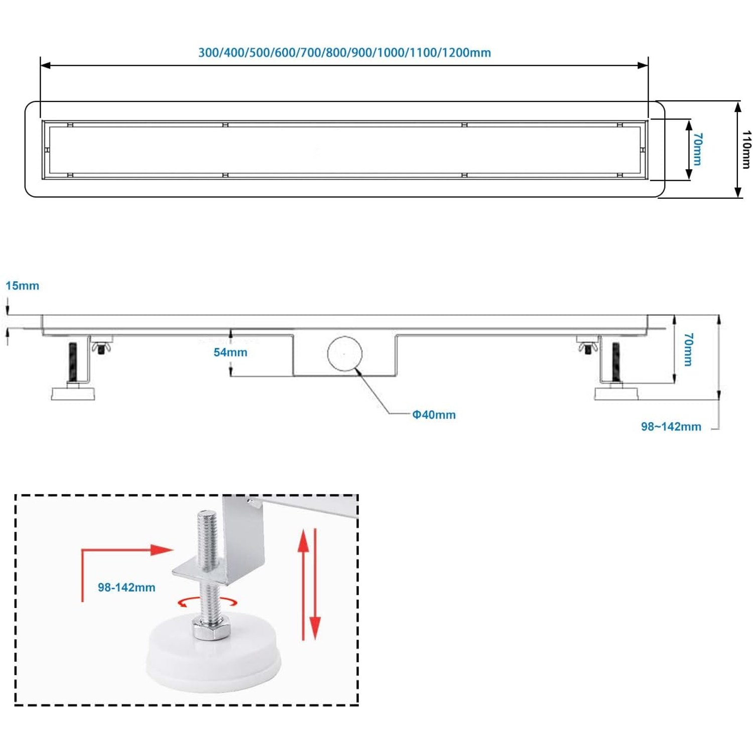 Tileable Shower Channel 70cm Stainless Steel Linear Drain: image 7