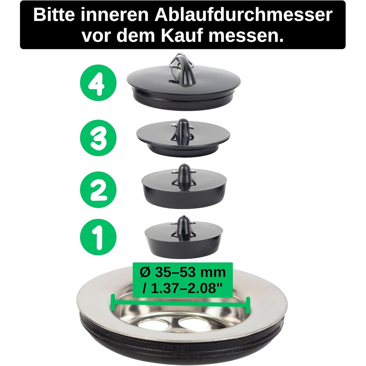 4-Piece Conical Drain Plug Set for Sinks, Basins and Baths: image 2